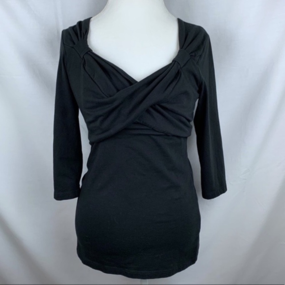 Worthington women's black knit crisscross top, M